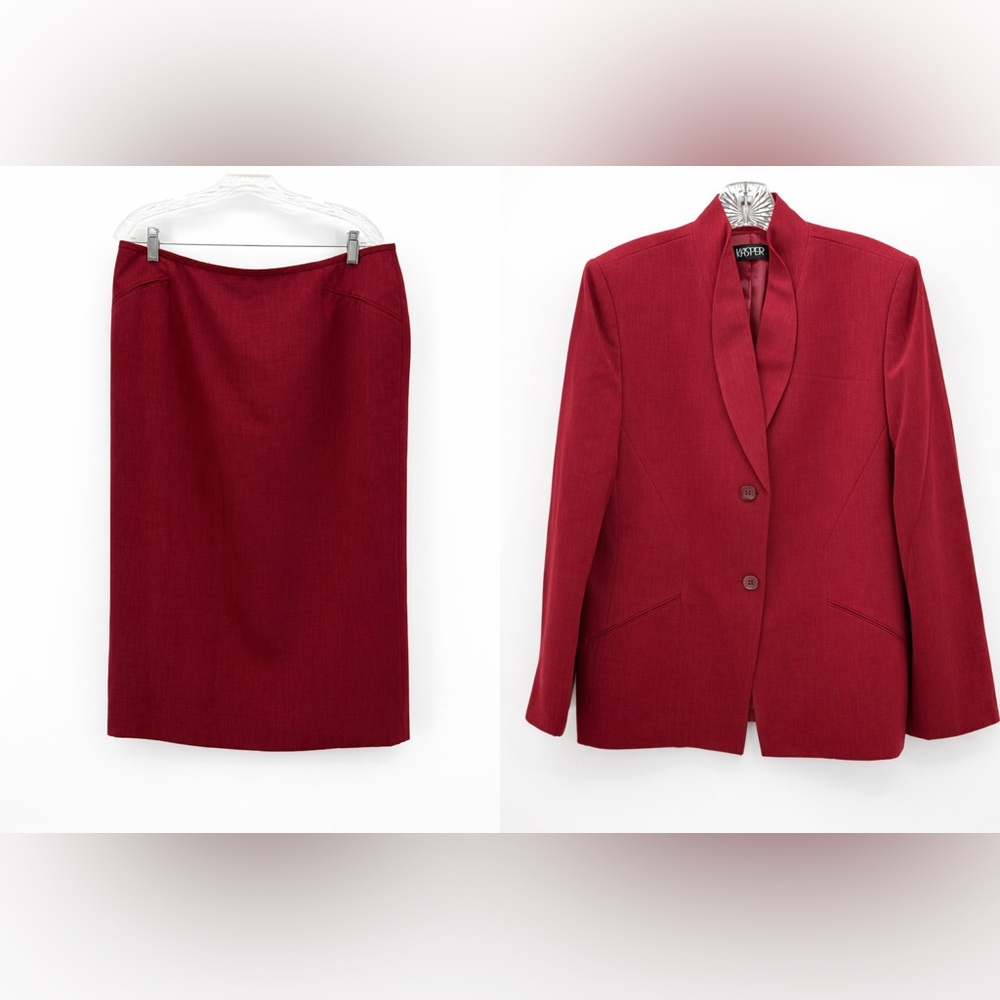 Kasper Red Skirt/Blazer Suit Set – Classic Tailored Career Office Power Suit - Picture 2 of 15